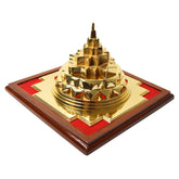 Swarna Maha Meru Solid Panchdhatu 24 karat Gold Plated Shree Yantra with Wooden Stand